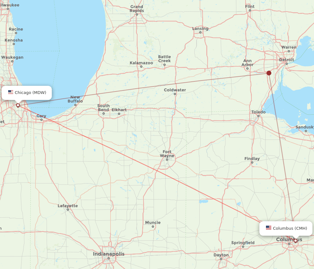 MDW to CMH flights and routes map