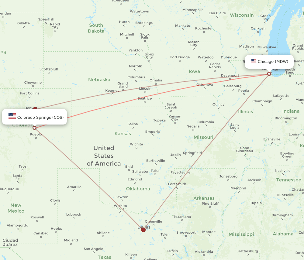 MDW-COS flight routes