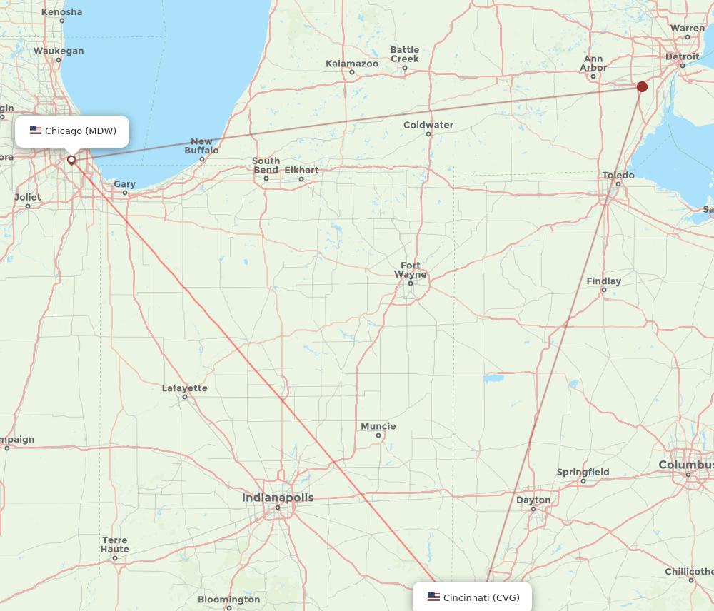 MDW-CVG flight routes