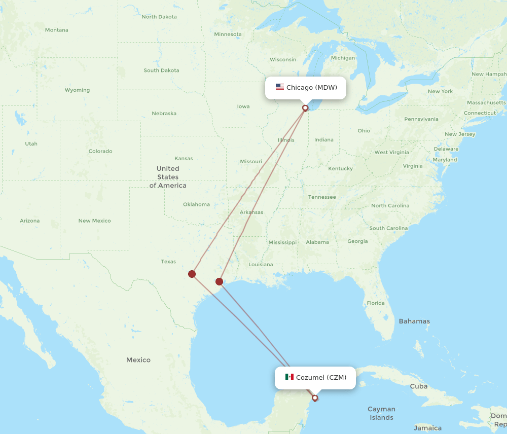 Chicago - Cozumel route map and flight paths