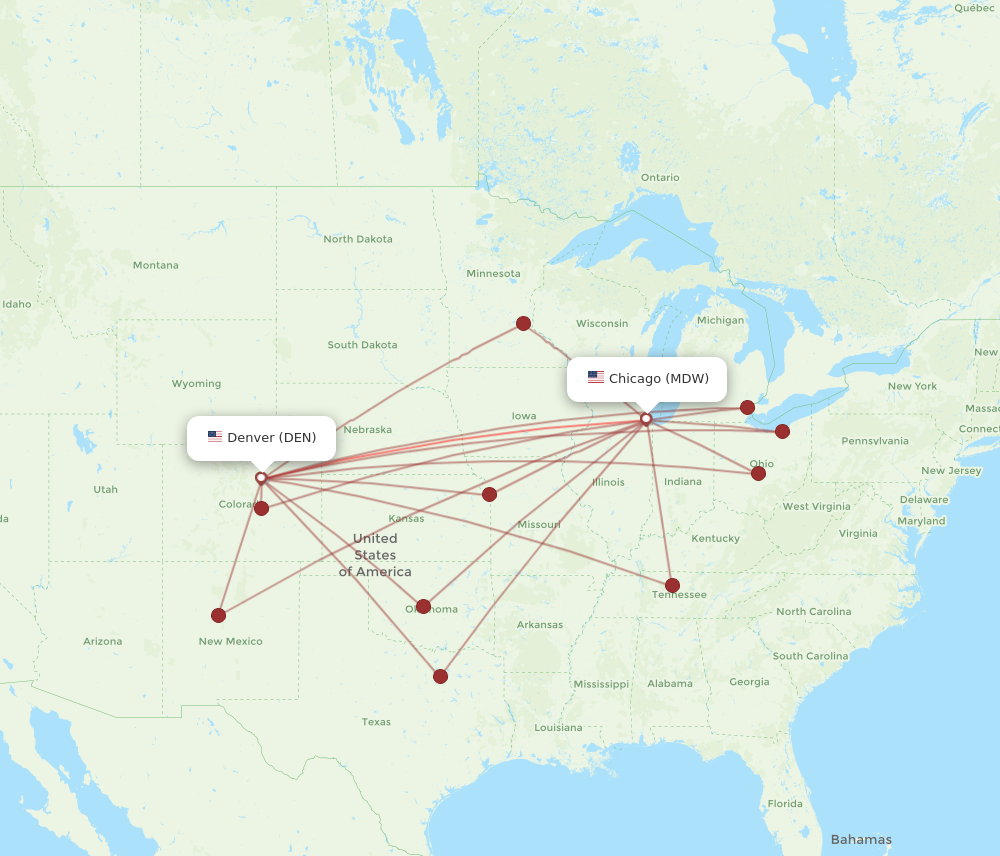 MDW to DEN flights and routes map