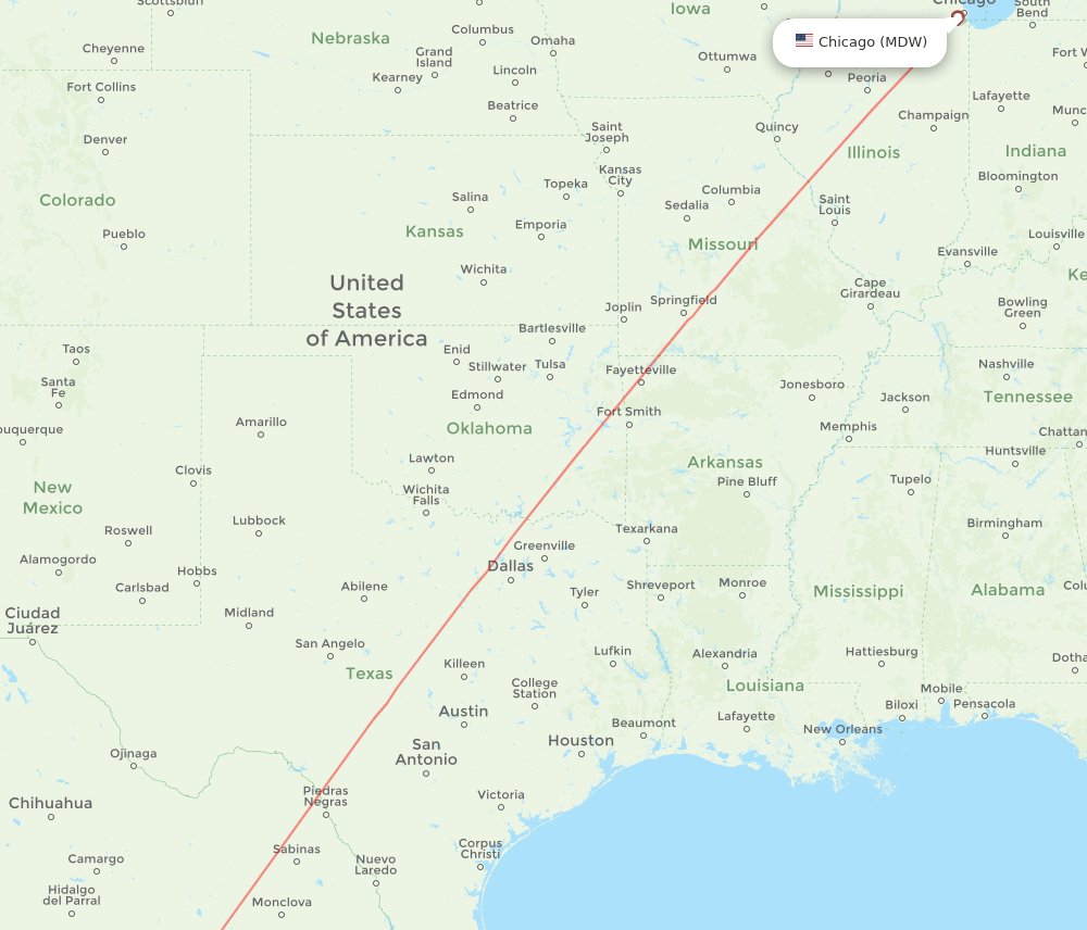 MDW to DGO flights and routes map