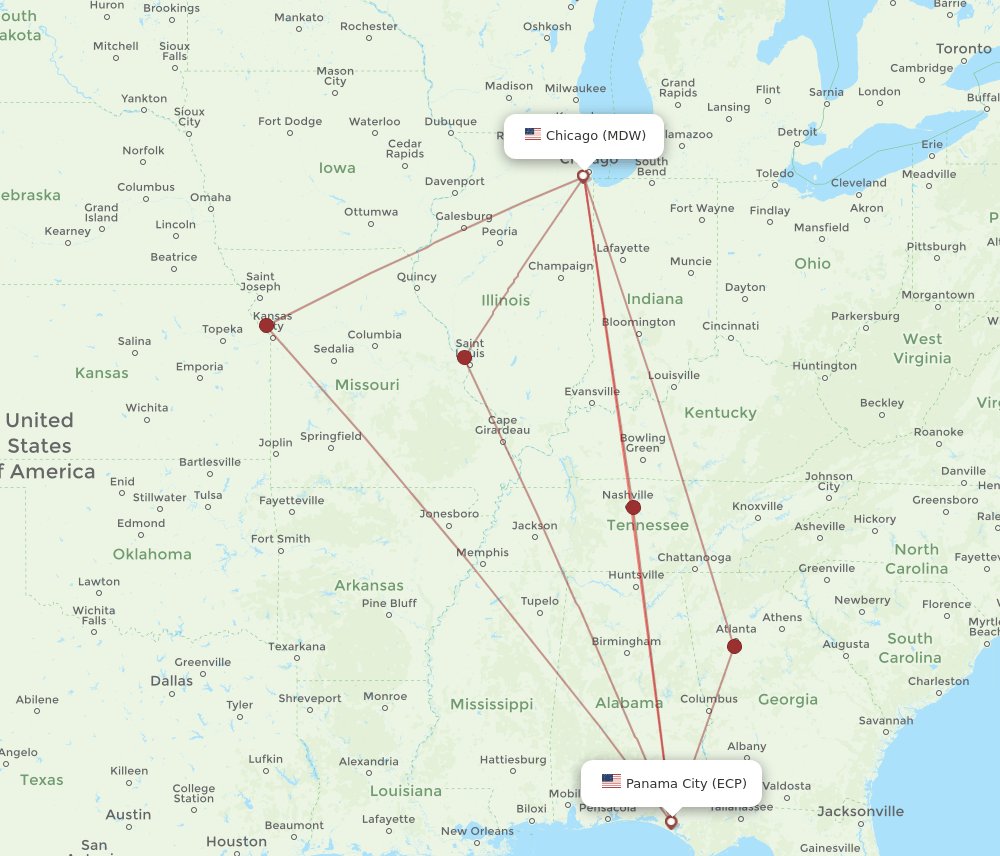 MDW-ECP flight routes
