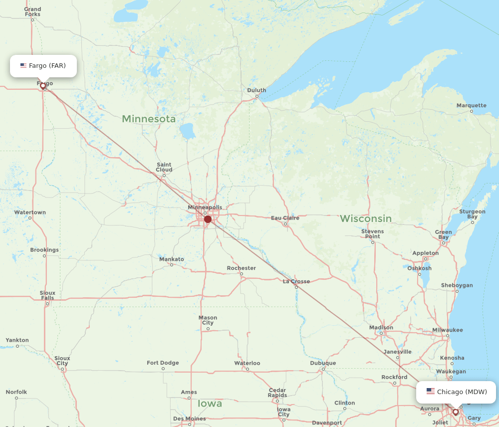 MDW-FAR flight routes