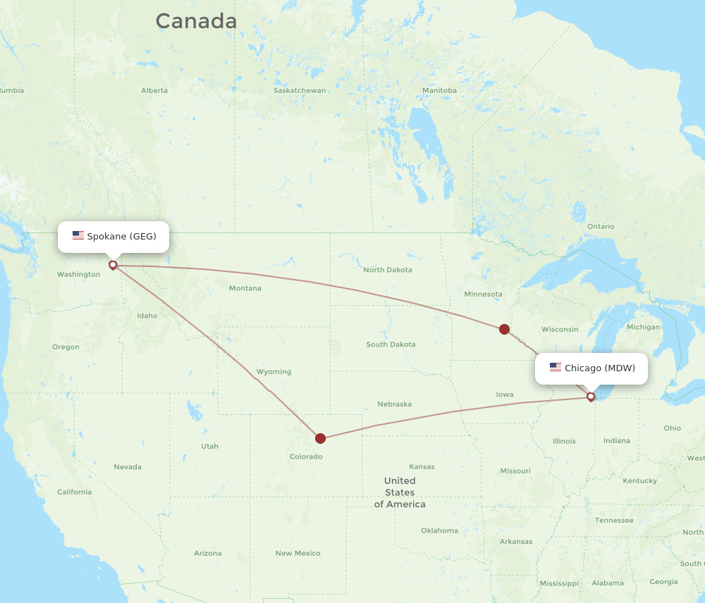 MDW-GEG flight routes
