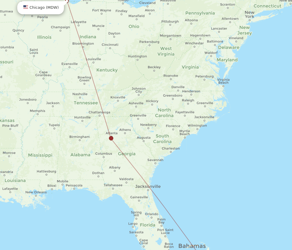MDW to GGT flights and routes map