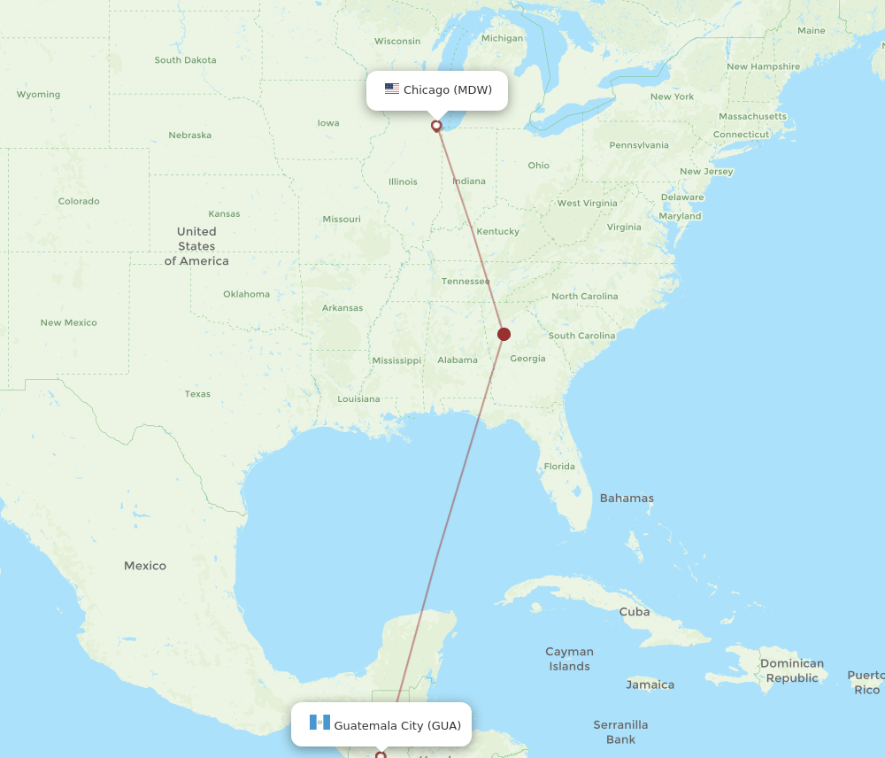 MDW-GUA flight routes
