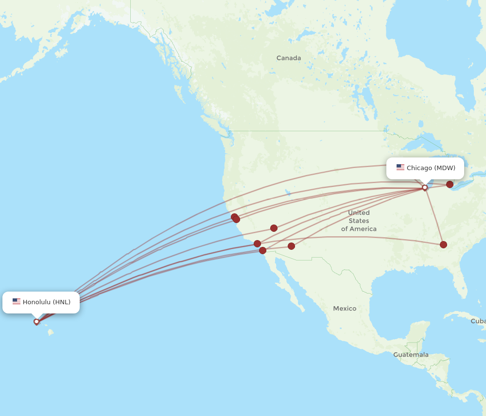 MDW to HNL flights and routes map