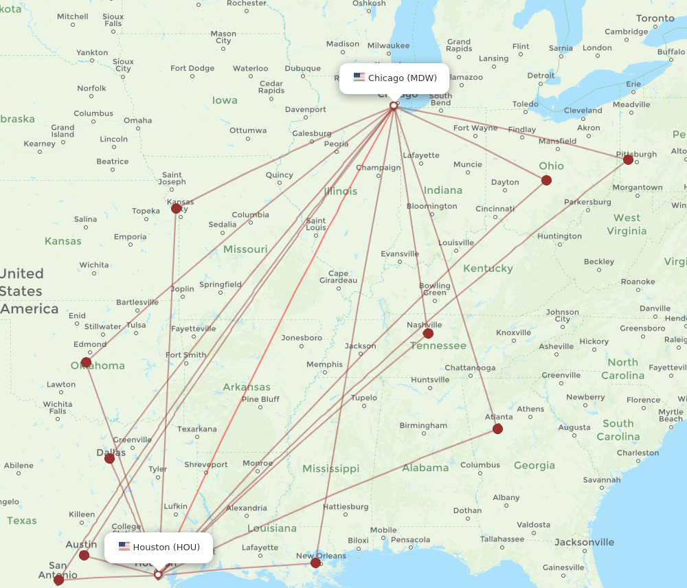 MDW-HOU flight routes