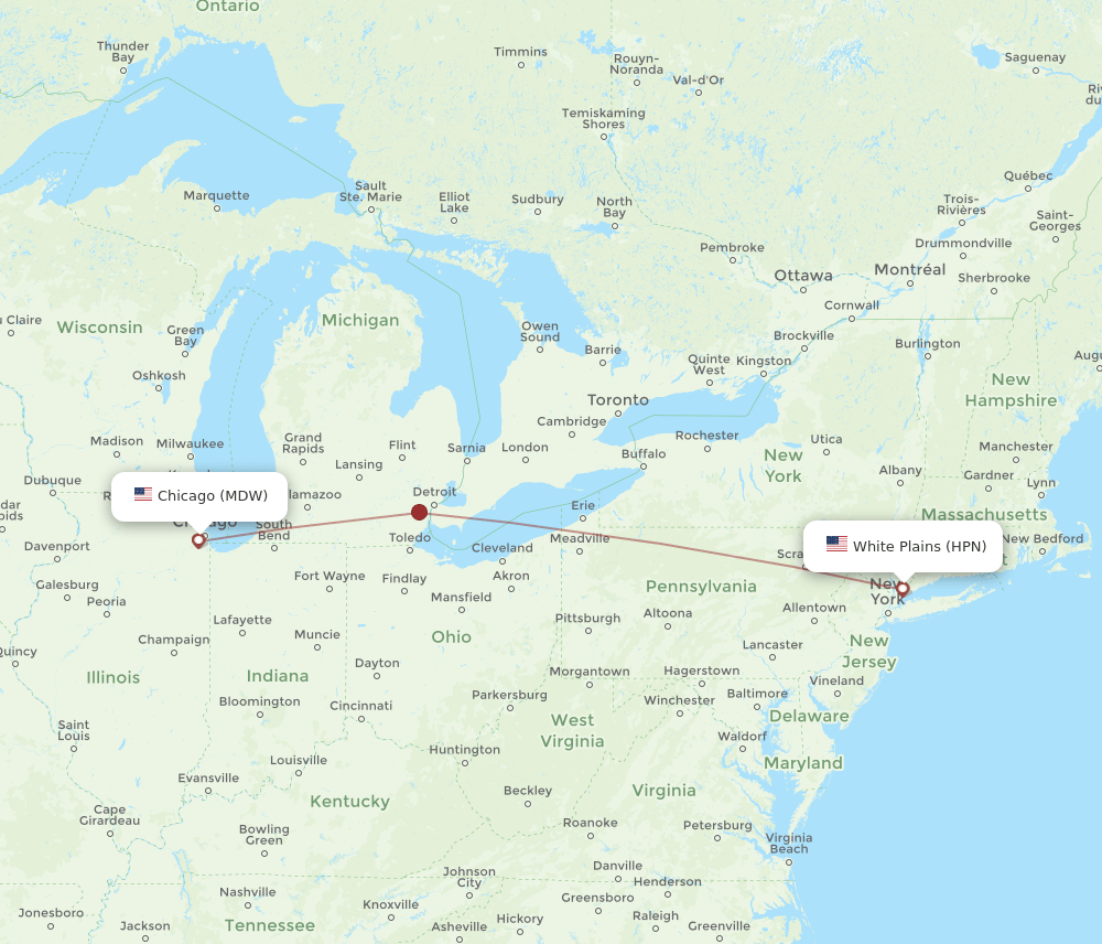 MDW-HPN flight routes