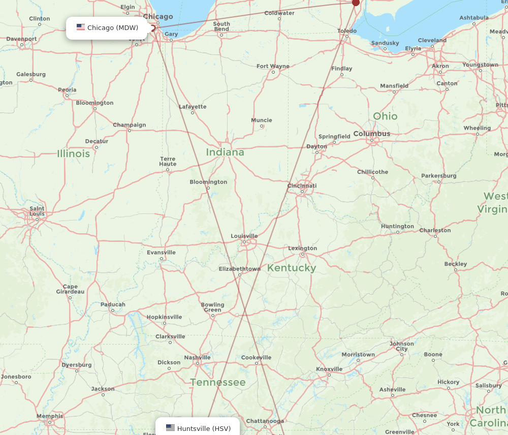 MDW-HSV flight routes