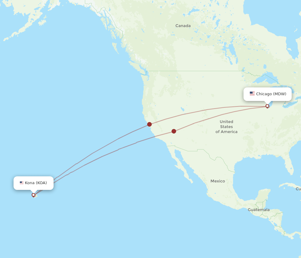 MDW to KOA flights and routes map