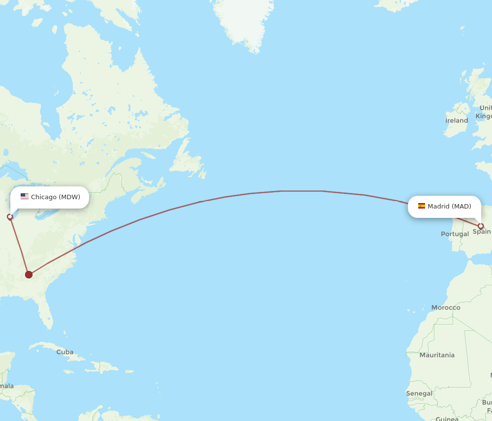 MAD to MDW flights and routes map