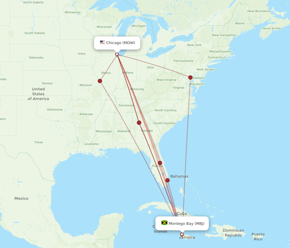 MDW-MBJ flight routes
