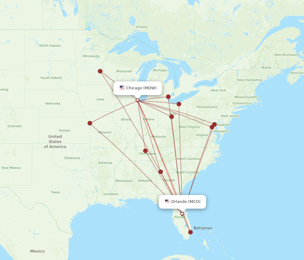 MDW to MCO flights and routes map