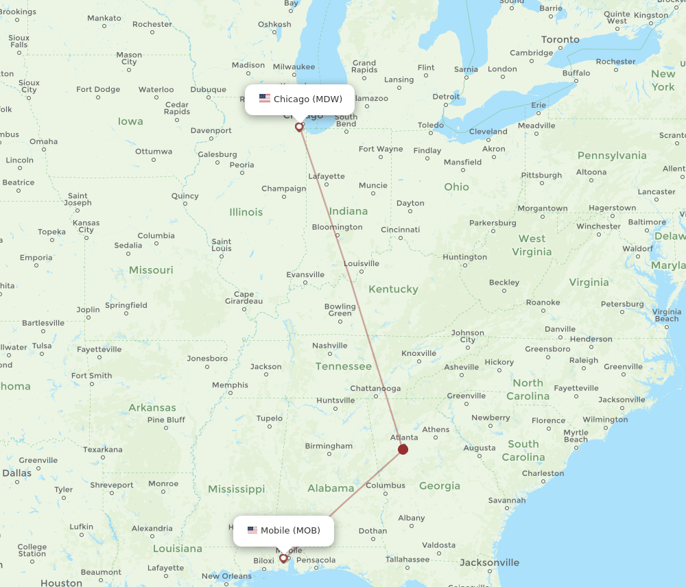 MDW to MOB flights and routes map