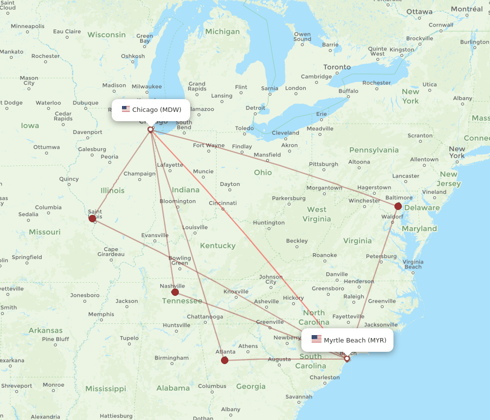 MDW-MYR flight routes