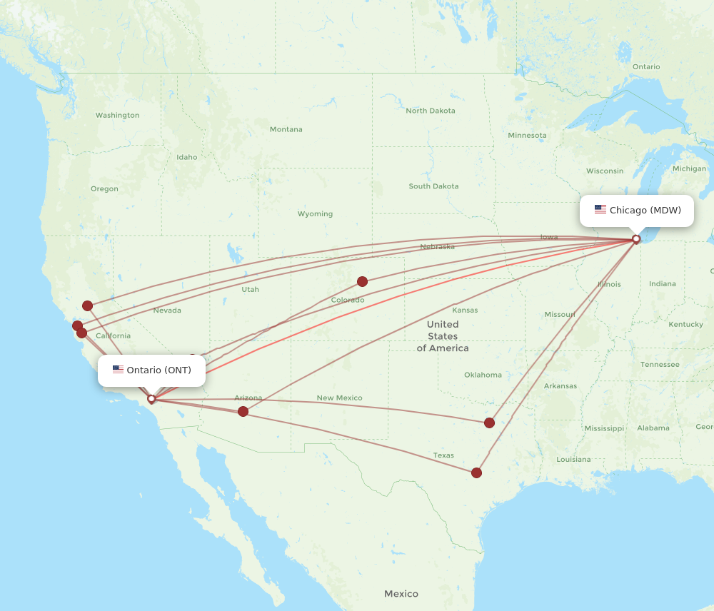 MDW to ONT flights and routes map