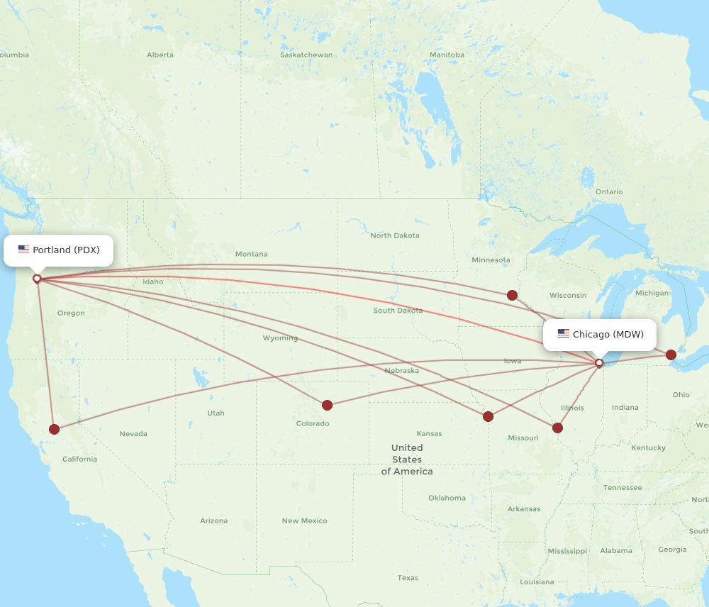 MDW to PDX flights and routes map