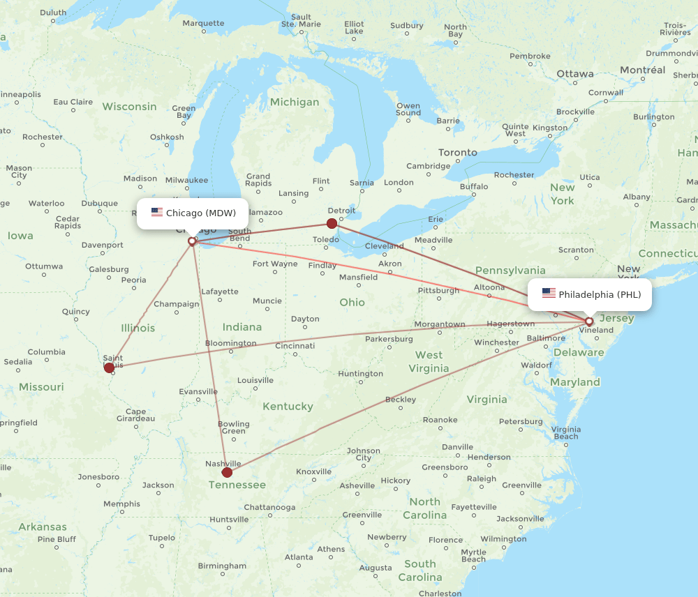 MDW-PHL flight routes