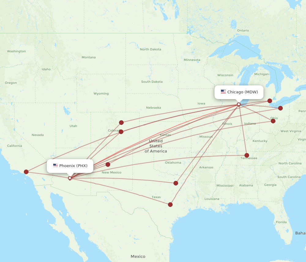 MDW to PHX flights and routes map