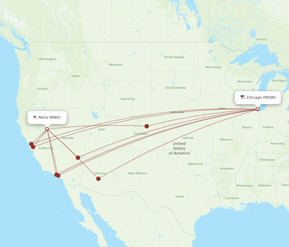 MDW-RNO flight routes