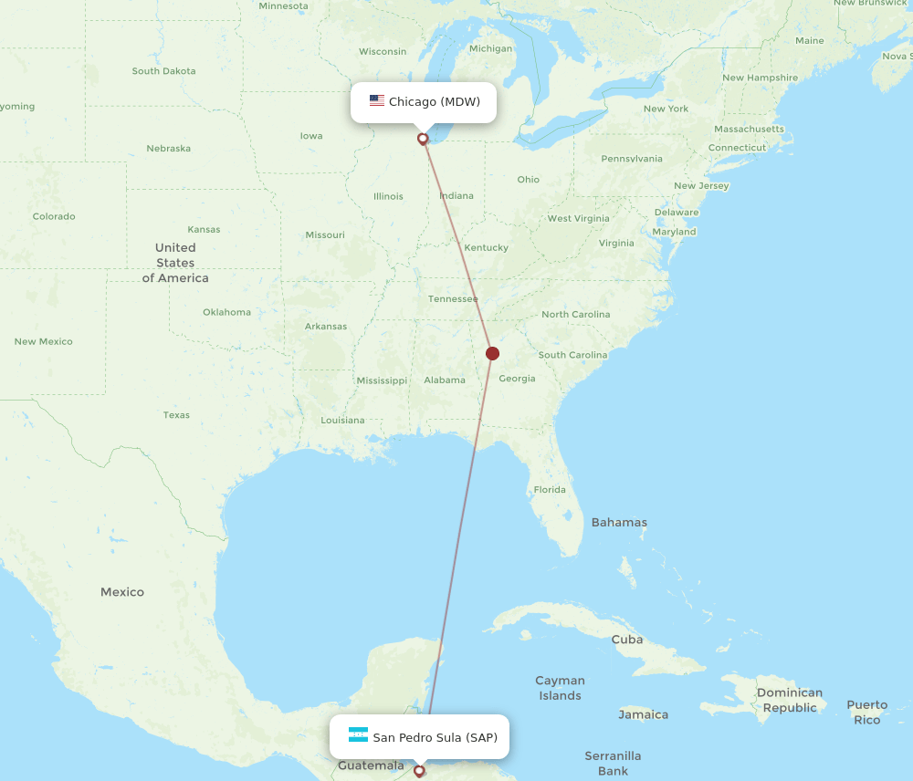 MDW to SAP flights and routes map