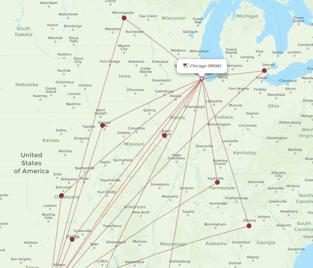 MDW-SAT flight routes