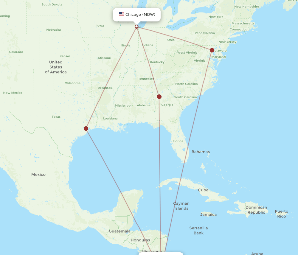 MDW-SJO flight routes