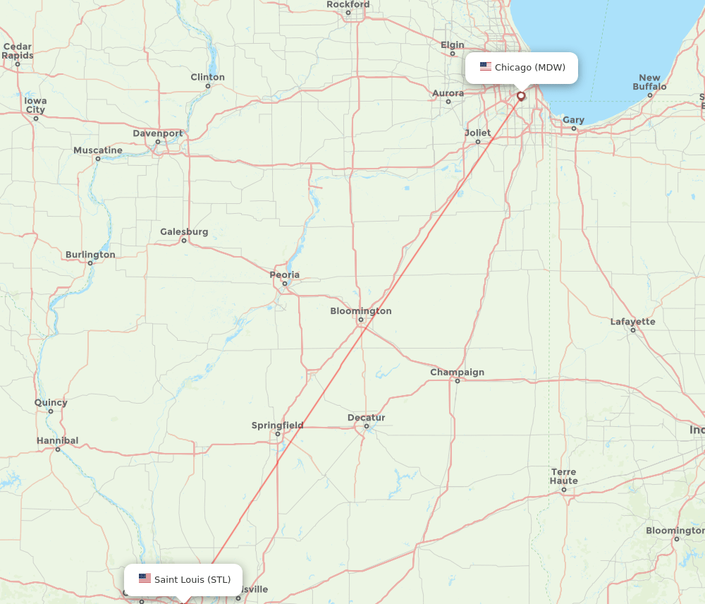 Chicago - Saint Louis route map and flight paths