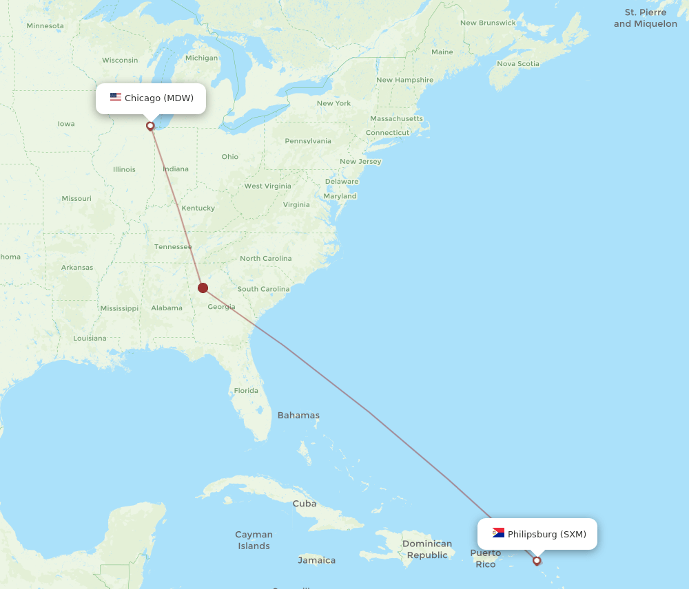 MDW-SXM flight routes