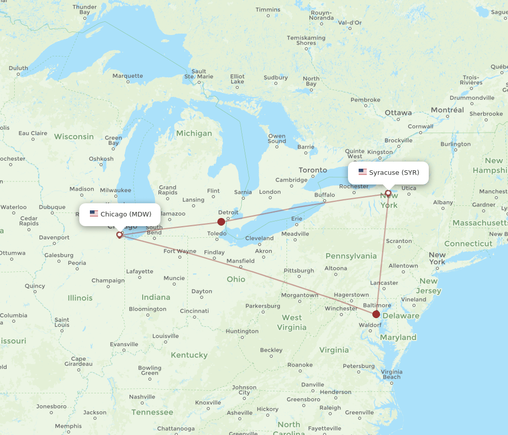 MDW-SYR flight routes