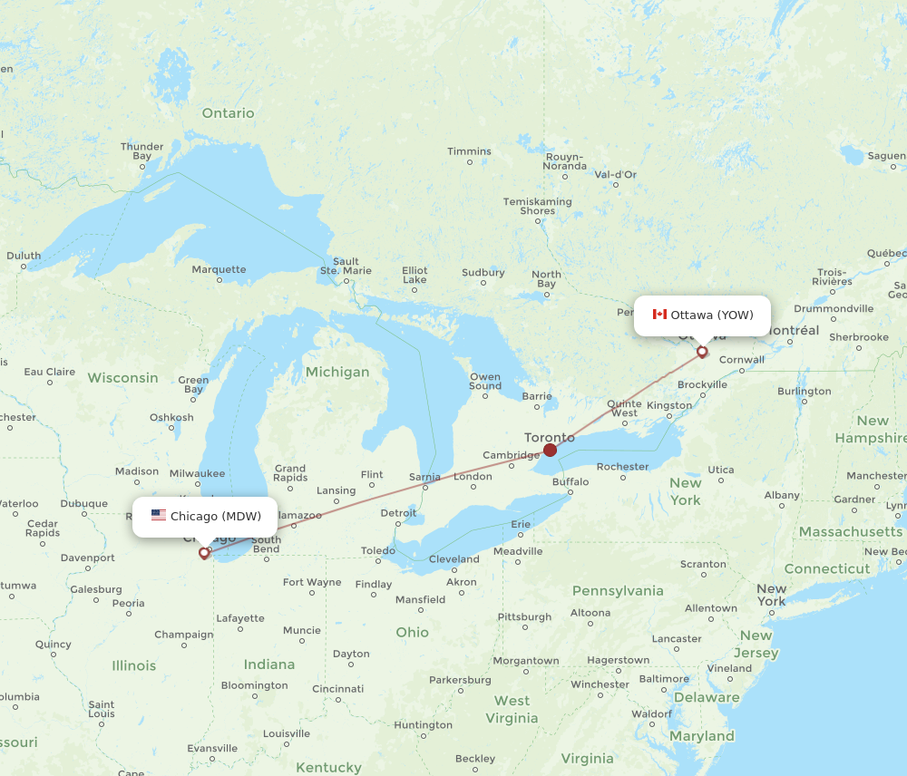 MDW to YOW flights and routes map