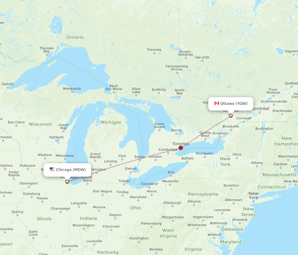 MDW-YOW flight routes