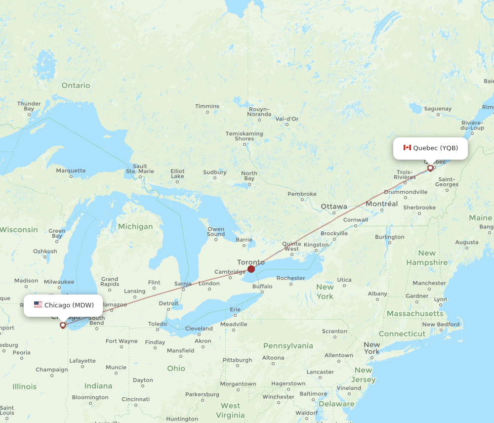 MDW to YQB flights and routes map