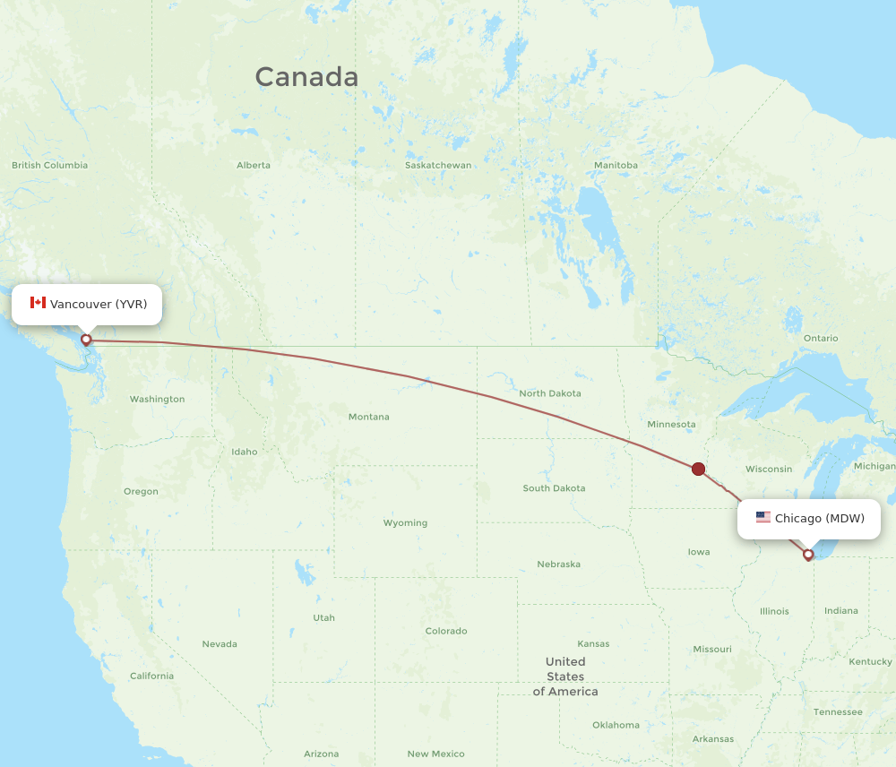 MDW to YVR flights and routes map
