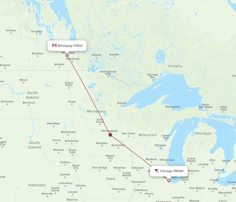 YWG to MDW flights and routes map