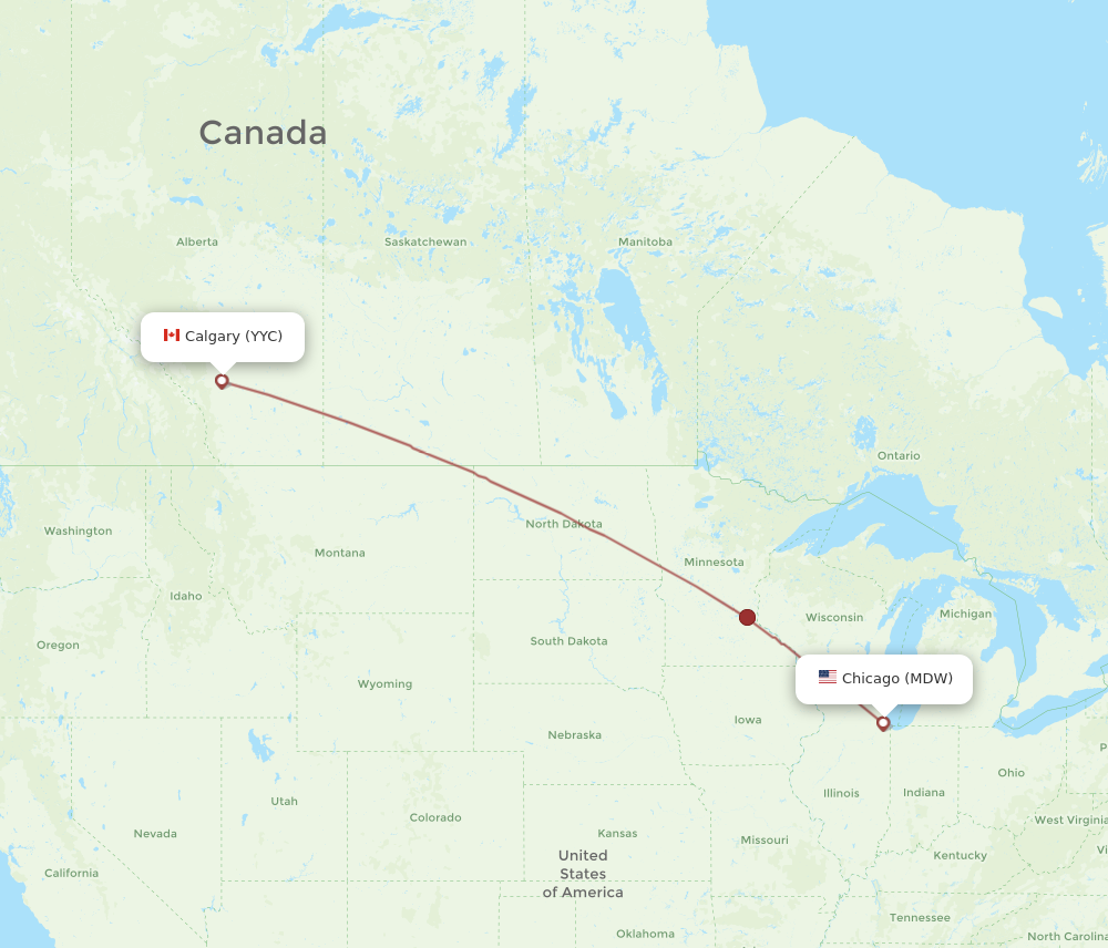 YYC to MDW flights and routes map