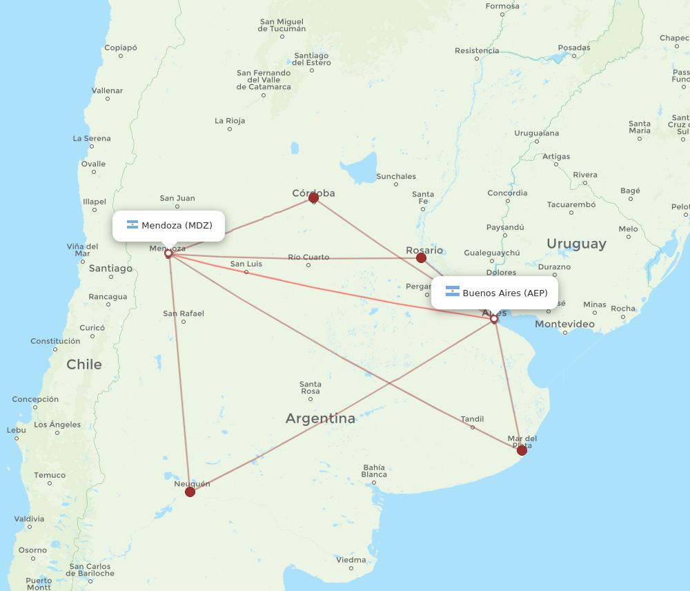 MDZ to AEP flights and routes map