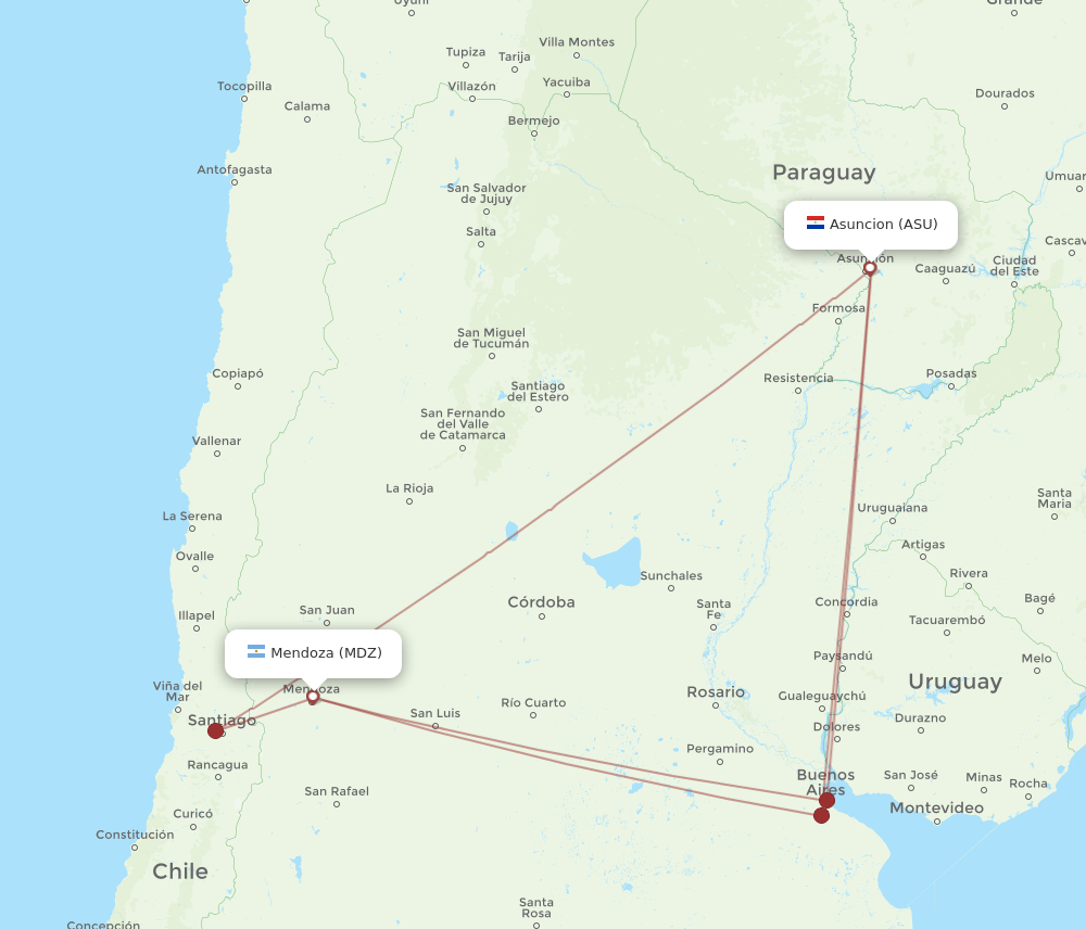 MDZ-ASU flight routes