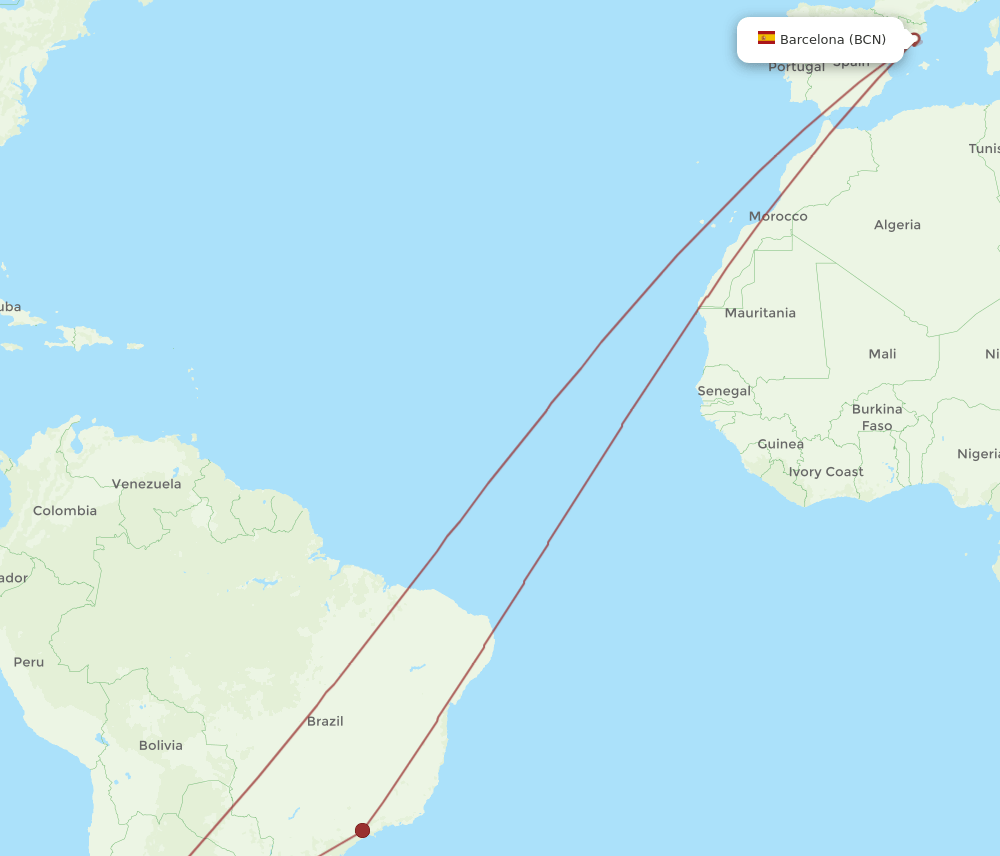 Barcelona - Mendoza route map and flight paths