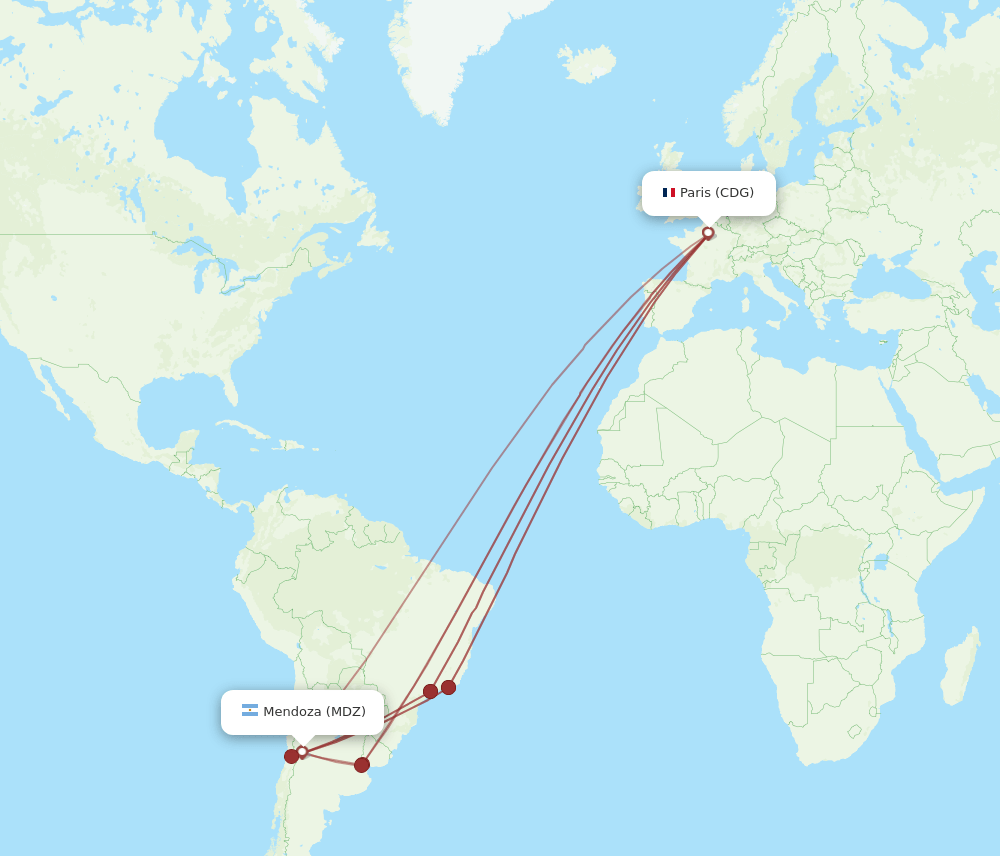MDZ-CDG flight routes