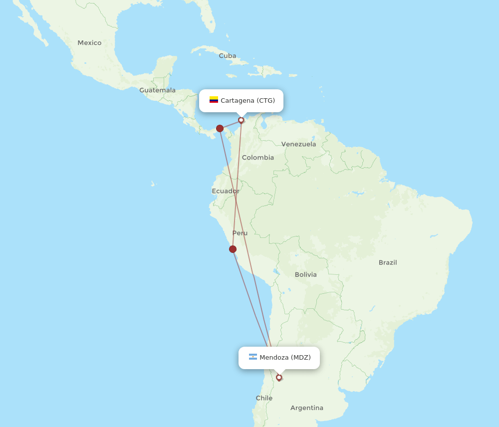 MDZ to CTG flights and routes map