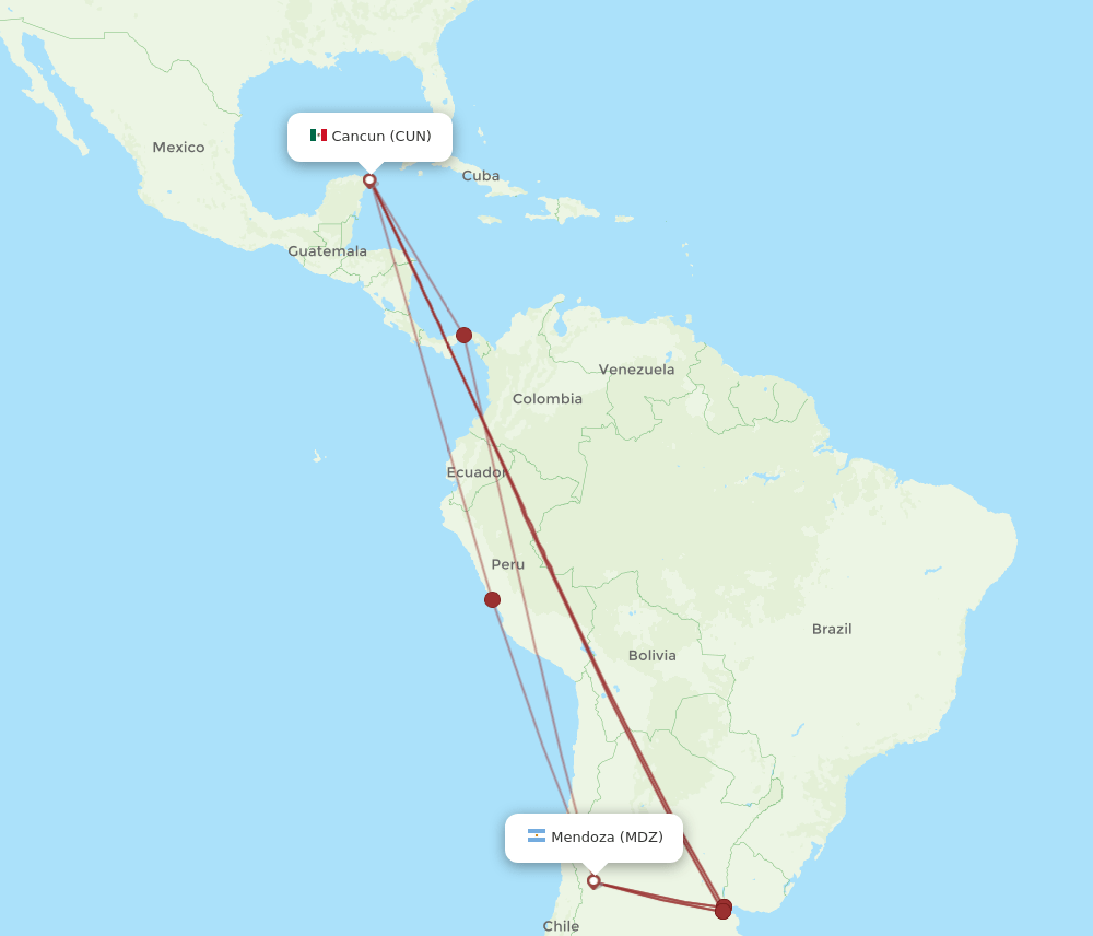 MDZ-CUN flight routes