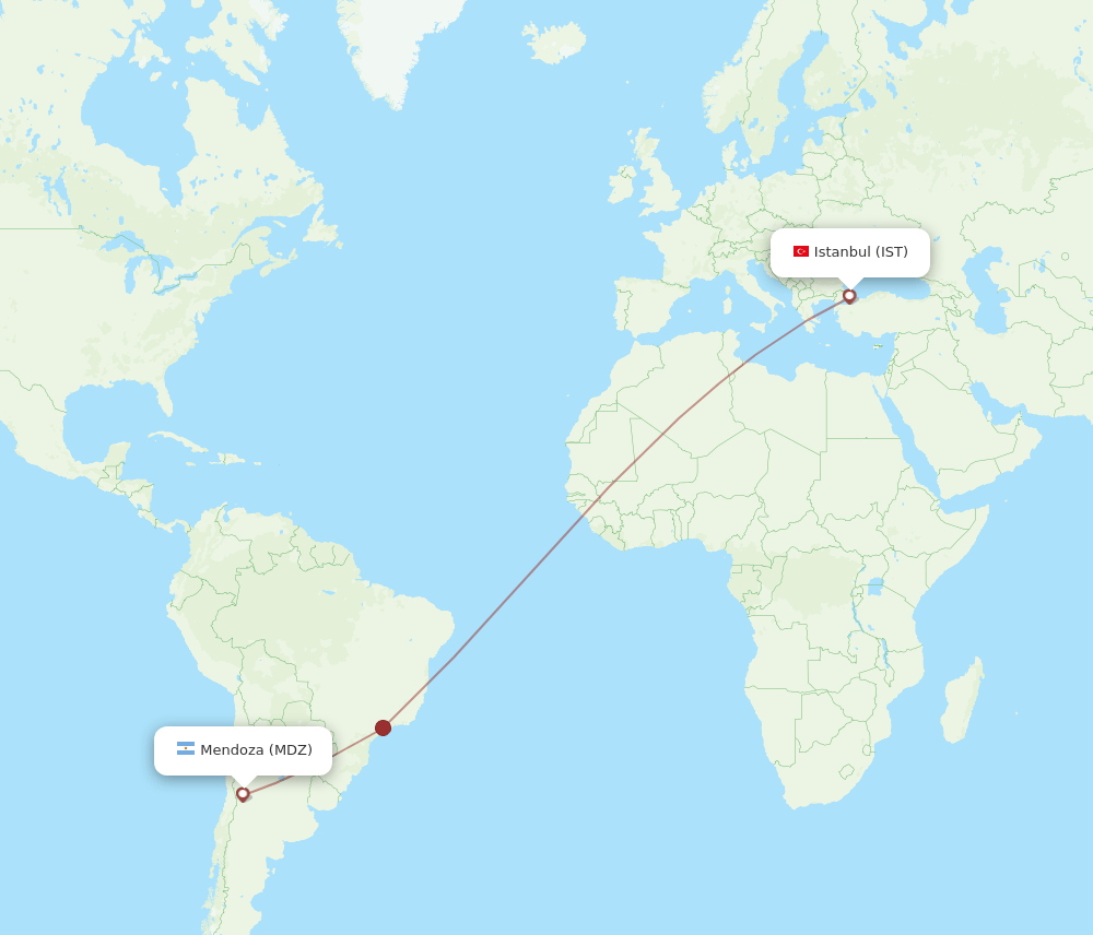 Istanbul - Mendoza route map and flight paths