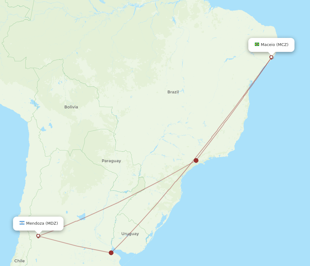 MDZ to MCZ flights and routes map