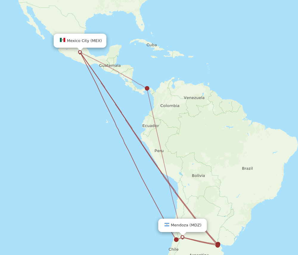 MDZ-MEX flight routes