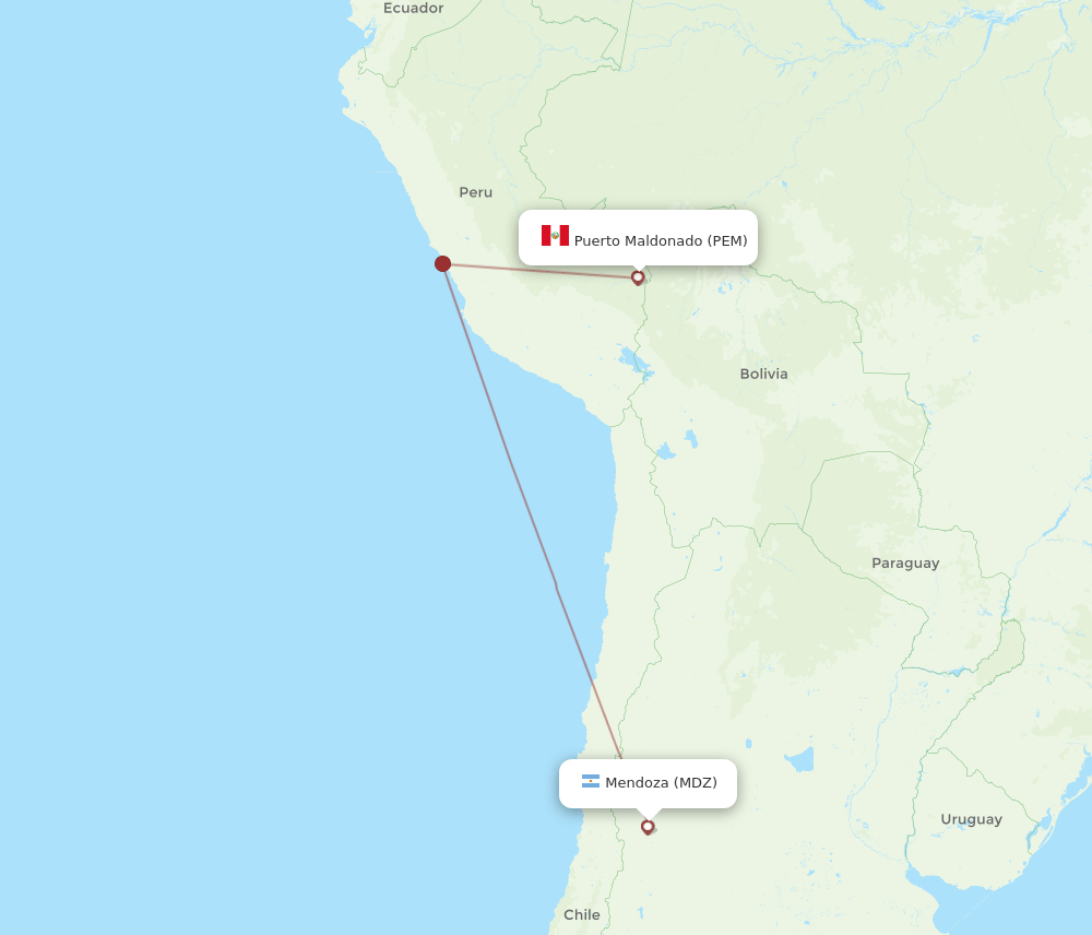 Mendoza - Puerto Maldonado route map and flight paths