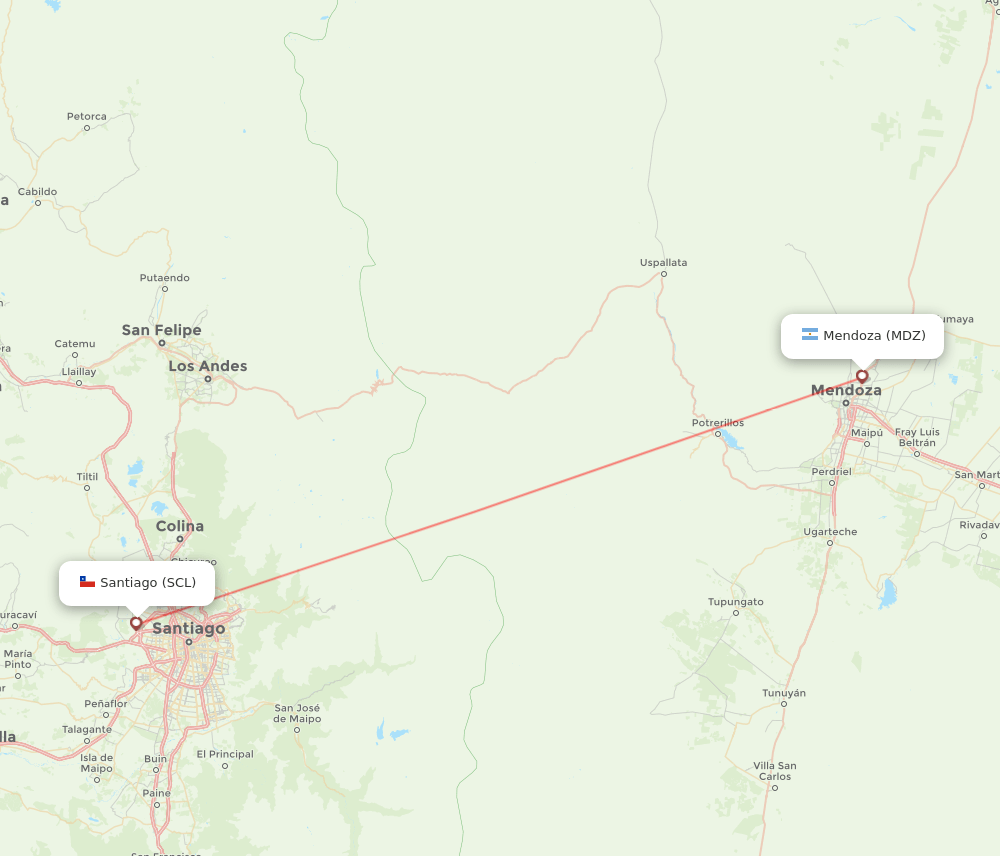 Mendoza - Santiago route map and flight paths