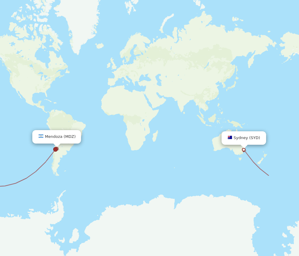 Sydney - Mendoza route map and flight paths